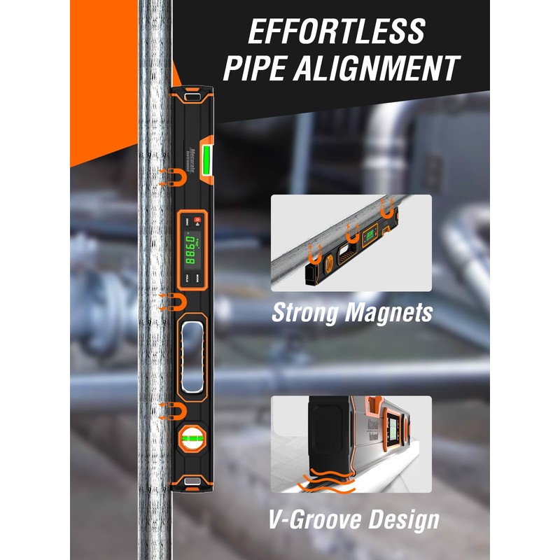 Mecurate 24-Inch Digital Level, Professional Smart Precision Torpedo Level Tool,