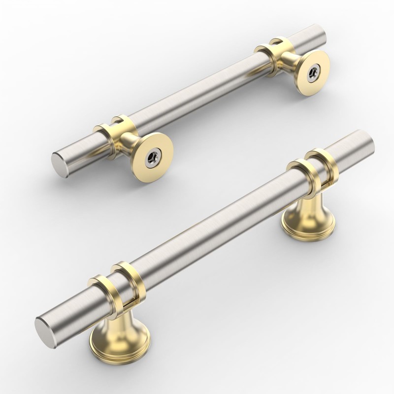 Amerdeco 10 Pack Brushed Satin Nickel and Gold Cabinet Pulls