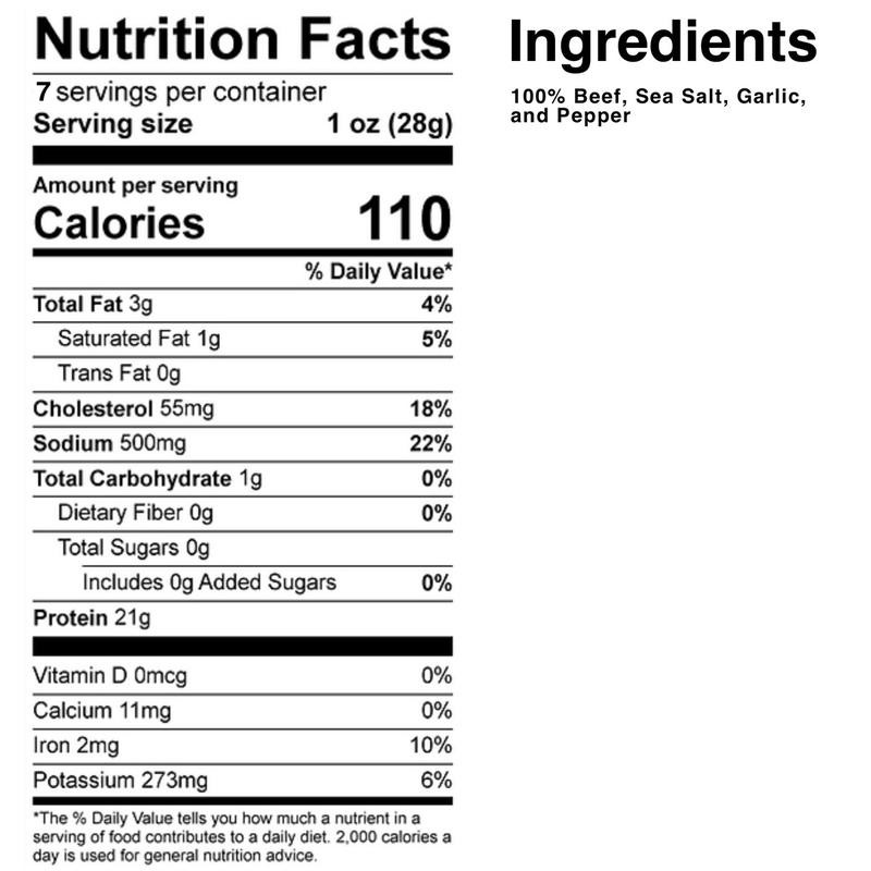Salt, pepper, and garlic Carne Seca (dehydrated jerky) - Specification: