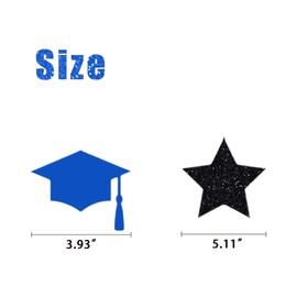 hhdatc Filz Graduation Cap Girlande 4er Set Blau Abschlusskappen mit schwarzen 'Congrats' und schwarzen Sternen, Klasse 2025 Abschluss Dekorationen