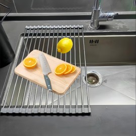 Sayehuanye Roll Up Dish Drying Rack Over The Sink Kitchen Roll Up Sink Drying Rack, Kitchen Dish Rack Stainless Steel Wire Dish Drying Rack for Kitchen Sink Counter Storage (Grey 17.7" x 11.8")