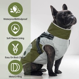 IECOii Dog Jackets for Medium Dogs Waterproof -Green,Medium- Dog Coats for Dogs with Harness,Waterproof Dog Sweaters for Medium Dogs Boys Girls,Dog Clothes Schnauzer Pug Jack Russel Boston Terrier