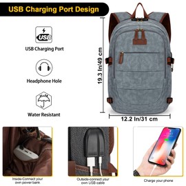 Canvas Laptop Backpack-Anti Theft Bag for Men Women,Rucksack Fits 15.6Inch Laptop, Work Travel with USB Charging Port and Lock