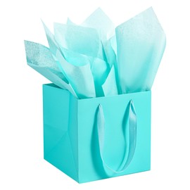 AZOWA Teal Square Gift Bags with Tissue - 6 Inch Paper Bags with Handles Birthday Party Favor Christmas Wedding Gift Box Flowers Decoration (10 PCS, 6x6x6 in)