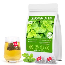 Lemon Balm Tea, 100% Pure & Natural Lemon Balm Leaves Herbal Tea Bags, Promotes Relaxation & Aid In Digestion, Caffeine Free, Non-GMO, Additives Free （1 Pack/100 Bags)