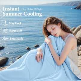 Cooling Comforter Queen Size, Cooling Blankets for Hot Sleepers and Night Sweats, Double Sided Cool Q-Max>0.45, Lightweight and Breathable Absorb Heat Soft Summer Ice Blanket 90"×90" Inches,Light Blue
