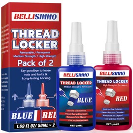 Thread Locker Blue and Red, Medium and Strong Strength Thread Lock, Threadlocker for Nuts, Bolts, Fasteners and Metals, Anaerobic Curing Screw Glue to Prevent Loosening and Corrosion (Blue and Red)
