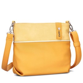 Zwei Damen Umhängetasche JANA J8 Crossbody Bag 3 Liter Bicolor Handtasche im Canvas-Stil, weiches Kunstleder, ideal für den Alltag, inkl. 2 abnehmbare Schultergurte kurz & lang (sunny)