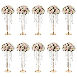 NUPTIO Gold Vases for Centerpieces Wedding - 10 Pcs 21.7in Tall Gold Vase Wedding Centerpieces for Tables Gold Centerpieces for Table - Flower Stand Bulk Table Centerpieces for Weddings Chandelier