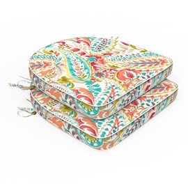 DYTXIII Set of 2 Outdoor Chair Cushions 19"x19"x2",Water Repellent Patio Seat Cushion with Ties and Removable Covers,Dining Chair Cushions for Indoor Kitchen Yard and Patio Furniture,Pretty Paisley
