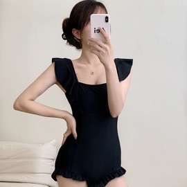 Women's Stylish Short Sleeve One-Piece Swim Dress - Tummy Control, Modest & Plus Size R17 M/Black 2ea