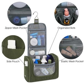 Large Hanging Toiletry Wash Bag Travel Makeup Cosmetic Organizer for Men Women by WANDF (Dark Green)