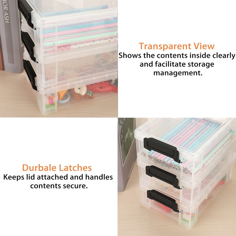 BTSKY Set of 4 Stackable Transparent Pen Boxes, Office Supplies