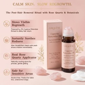 Cyperus Rotundus Oil Serum Roll-On with Rose Quartz, Cyperus Rotundus Oil for Hair Removal Care, Cyprus Rotundus Oil, Non-Greasy Skin Smoothing Serum, 60 ml (2PCS)