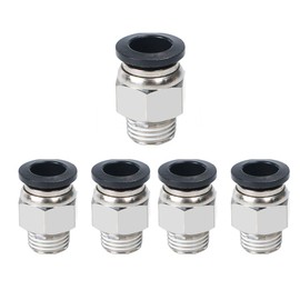 5 Pcs Pneumatic Fittings, Black Male Straight Quick Air Hose Connectors, Pneumatic Adapter Tools, R 1/4 Thread, Dia 6mm