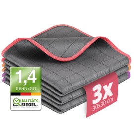 Lavandola® 3X Fenstertuch - Für kristallklare & streifenfreie Scheiben - 30x30cm Carbon Tücher für den Haushalt - Microfasertuch Fenster, Microfaser Fensterputztuch, Glas Tuch