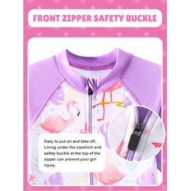 Angel season Girls Long Sleeve Bathing Suit Rash Guard One Piece Swimsuits Toddler Kids Swimwear with UPF 50+ Zipper Flamingo Purple Size 7 Years