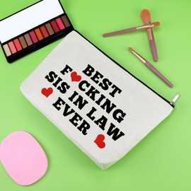Funny Sister in Law Gifts from Sister in Law Makeup Bag Bonus Sister Novelty Appreciation Gifts for Unbiological Sister Cosmetic Bag Sister in Law Friends Gifts Christmas Birthday Gift Cosmetic Pouch