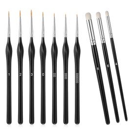 HJZHII Fine Detail Brush Set, 3 Dry Brushes and 7 Fine Detailing Brushes, Miniature Brushes, Drawing Brush Set for Nail Art, Acrylic, Watercolour, Oil Painting, Model Making and Line Painting