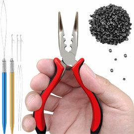 konovo Microlinks Hair Extensions Kit, Professional Tools with Hair Extension Pliers, Bead Threader, Micro Links Silicone Rings Bead 400PCS
