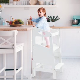 Wooden Toddler Tower for Learning,GAOMON Toddler Step Stool for Bathroom Sink&Kitchen Counter,Toddler Tower with Anti-tip Feet,Kitchen Little Helper Stool for Children,White