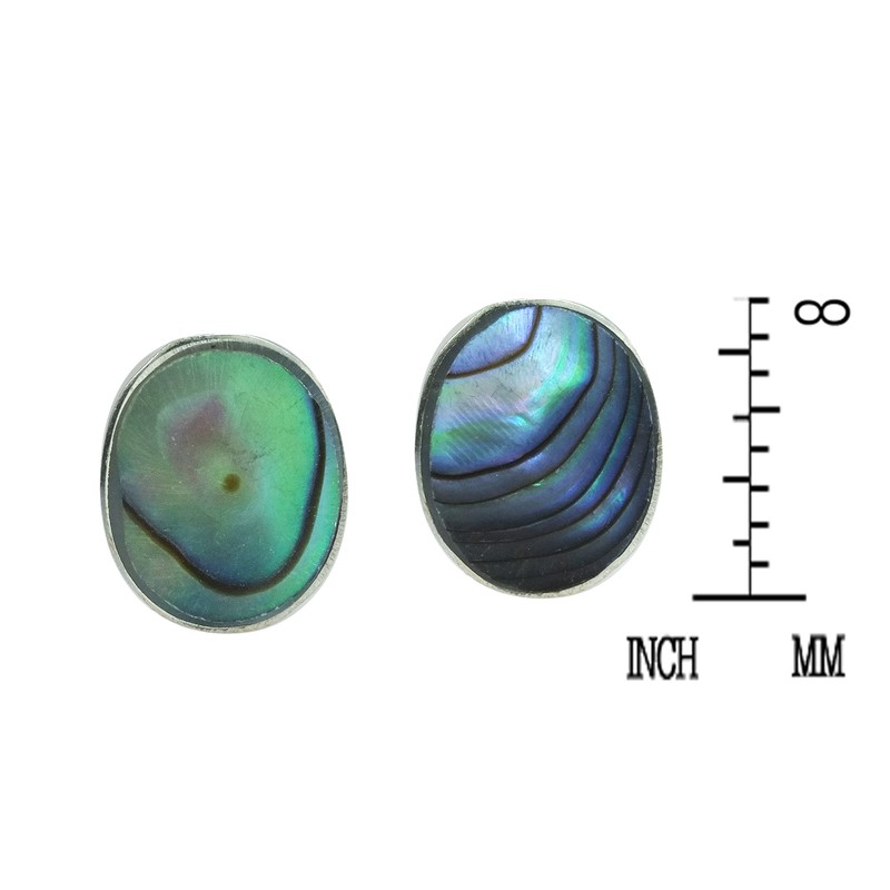 Cute Inlay Abalone Shell Oval .925 Sterling Silver Stud Earrings
