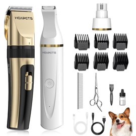 HEAPETS Dog Hair Clippers for Grooming Kit and Dog Paw Trimmer for Grooming, Low Noise Rechargeable Cordless, Shaver Grooming Supplies for Pet Cats Dogs (Gold, White)