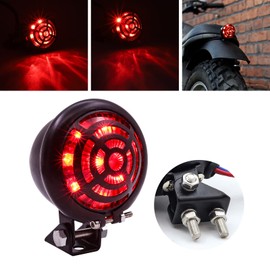 Biqing Round Motorcycle Tail Light Red,12V Motorcycle Taillight Brake Light 2.3 Inch Motorbike Rear Light Stop Lamp with Black Grille for H-arley H-onda Y-amaha S-uzuki B-obber C-hopper