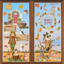 Thanksgiving Window Stickers, Autumn Decoration Window Pictures, Maple Leaves Window Stickers, Thanksgiving Window Pictures for Autumn Merry Thanksgiving Party Harvest Festival Seasonal (A)