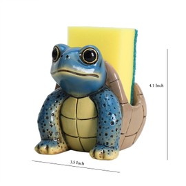Resin Sea Turtle Sponge Holder for Kitchen Sink, Compact Sink Caddy Organizer, Turtle Scouring Pad and Dish Sponge Holder