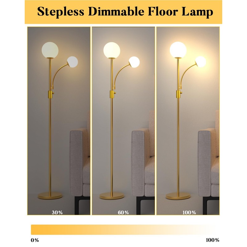 Lightdot 63IN Dimmable Globe Floor Lamp, Brass Standing Lamps with