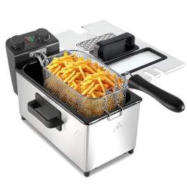 Electric Outdoor Deep Fryer Stainless Steel 3L Capacity Removable Basket Fast Heating Overheat Protection Non-Stick Householdvoltage (v): 110-120 V, plug type: US, Color: Black