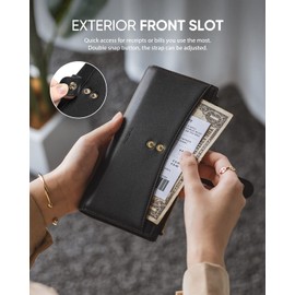 Vulkitty Wallet for Women Large Capacity Long Ladies Purse Leather RFID Blocking with Coins Zipper Pocket Phone Compartment and Card Slots (Black)