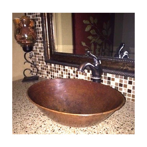 17" Oval Hand Hammered Copper Vessel Bathroom Sink