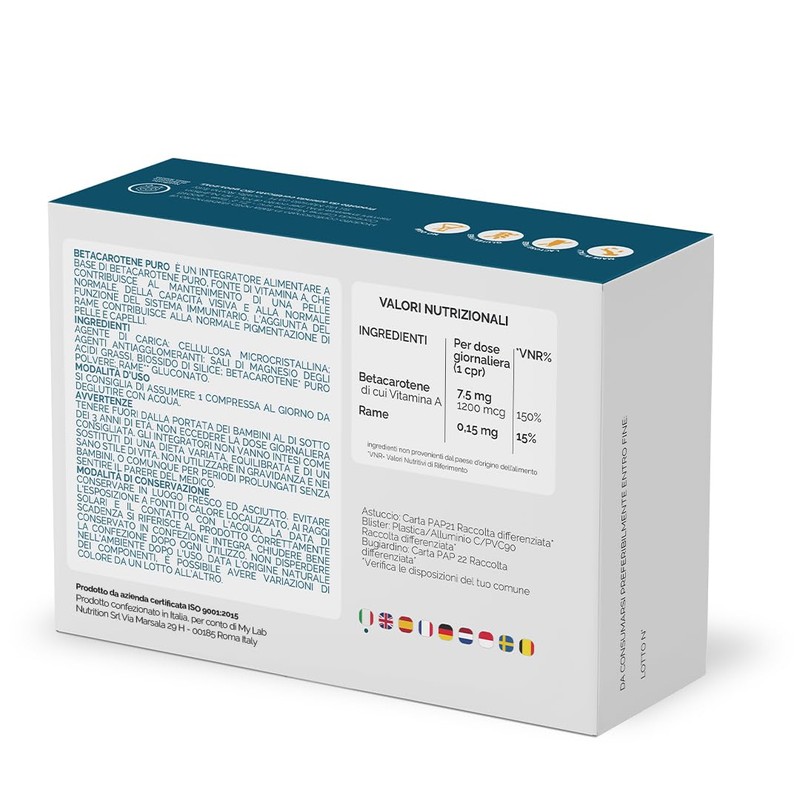 Nutracle Betacarotene 160 compresse | Integratore di Beta-Carotene e Rame