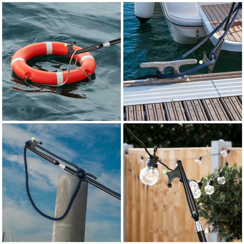 SAN LIKE Telescopic Boat Hook - Floating,Durable,Rust-Resistant with Luminous Bead,Black