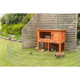 TRIXIE natura Outdoor Rabbit Hutch with Run - 2-Story Rabbit Cage with Non-Slip Ramp - Medium Elevated Small Animal House with Secure Playpen, Hinged Roof & Pull-Out Tray - in Brown