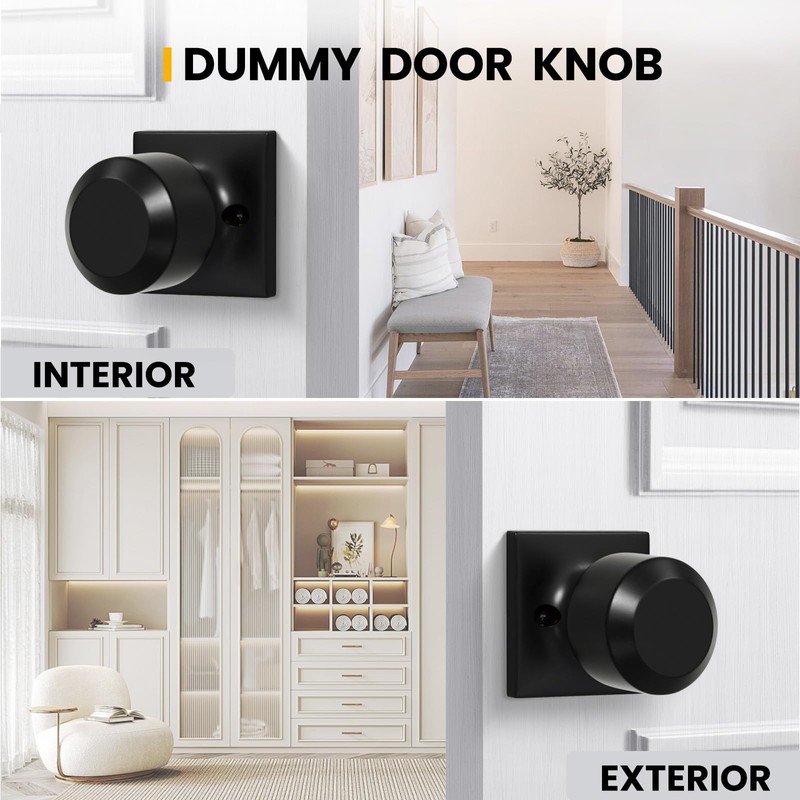 goldenwarm Black Half Dummy Door Knobs, Single Side Door Handles
