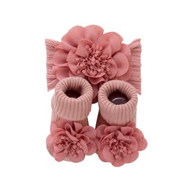 Baby Girls Bows Turban Hat Newborn Knitted Baby 100 Day Hat with Short Socks Set.(MZ28) (US, Alpha, One Size, Blush)