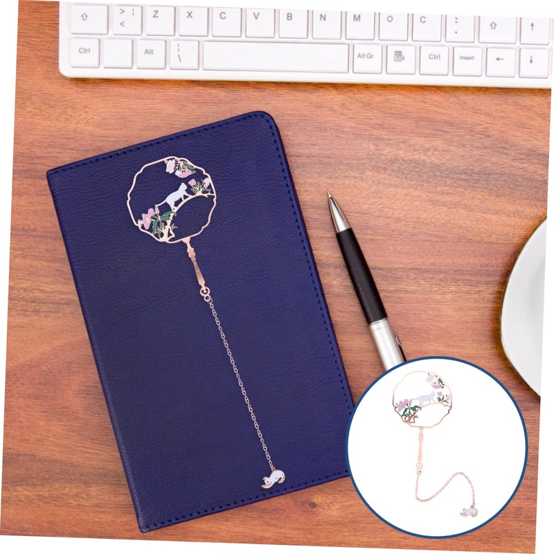 KICHOUSE 1pc Chinese Style Metal Bookmark Round Fan Bookmarker for