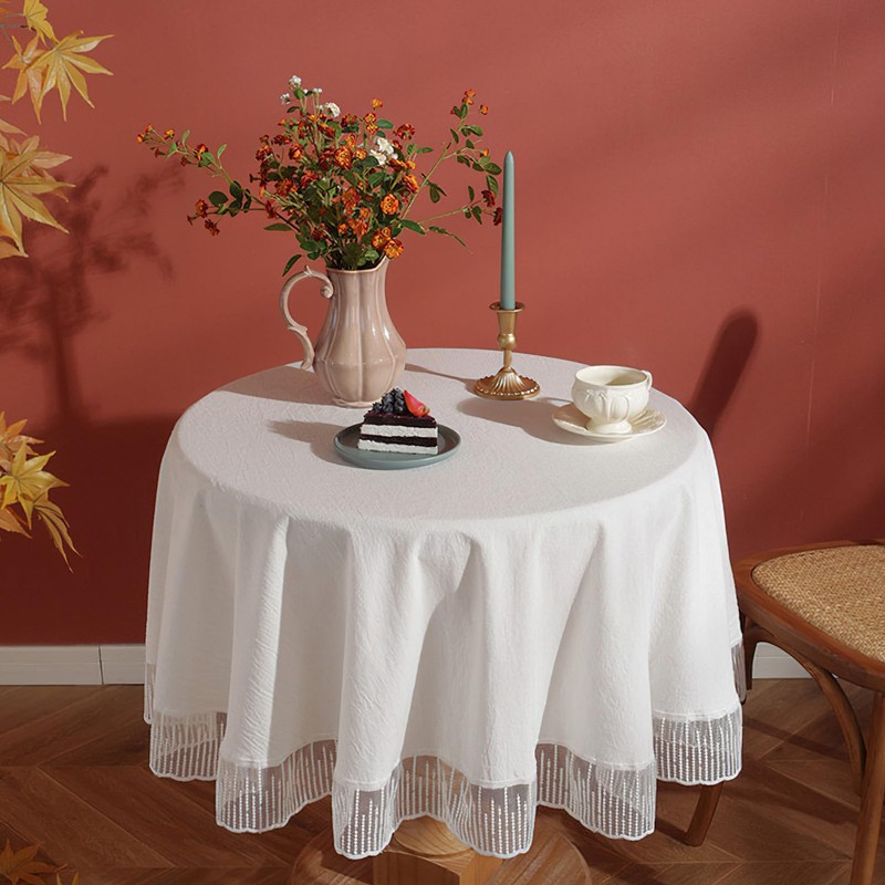 rismart Cotton Round Table Cloths Four-Season Table Cover Decor Tablecloth