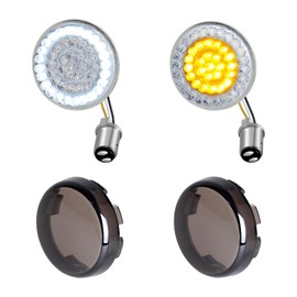 QUASCO 1157 LED Turn Signals, Motorcycle Front Turn Signal & Running Light with Smoked Lens Kit Compatible with Harley Davidson Dyna Road Street Glide Road King Iron 883 Street Bob - Bullet Style