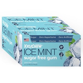 Xylichew Xylitol Gum - Chewing Gum Sugar Free, Aspartame Free, Gluten Free, Keto - Sugarless, Healthy, Natural Oral Care - Relieves Bad Breath and Dry Mouth - Ice Mint, 144 Count