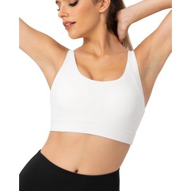 Luvrobes Racerback Sports Bras for Women High Support Adjustable Straps Molded Cup Workout Fitness Running Gym Bra (White,M)