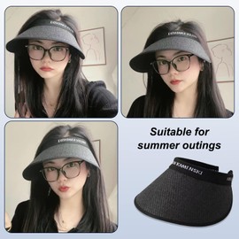 3 Pack Straw Sun Visor Hat for Women Wide Brim Summer UV Protection UPF 50+ Beach Cap Korean Style Golf Cap Sun Visors Black