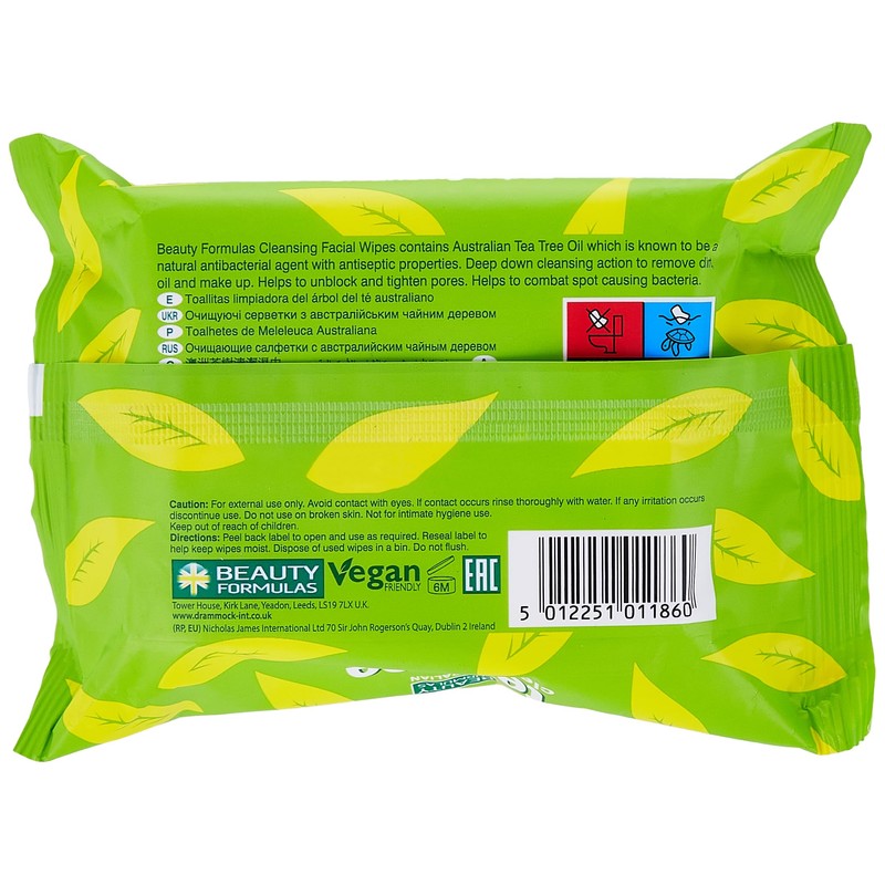 Beauty Formulas Australian Tea Tree Cleansing Wipes 30