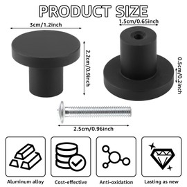 APACALI Pack of 20 Cabinet Knobs, Black, Aluminium Alloy Furniture Knobs, Round Door Handles, Furniture Knobs, Black, Round Cabinet Knobs for Cupboard, Wardrobe