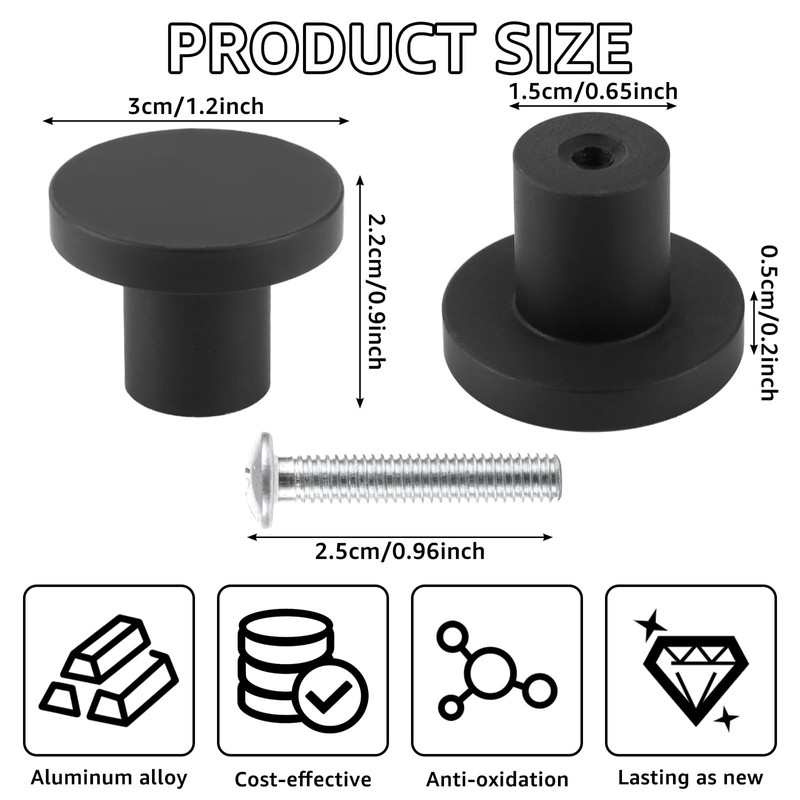 APACALI Pack of 20 Cabinet Knobs, Black, Aluminium Alloy Furniture
