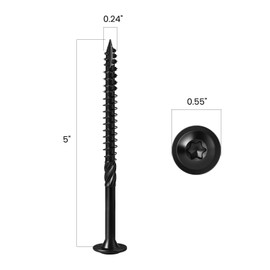 BNUOK Lag Screws #14 x 5 Inch, (1lb, 24pcs) Heavy Duty Construction Structural Exterior Wood Timber Screws, Torx Drive Washer Head Rust Resistant Black Epoxy Coated, with T30 Star Bit