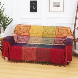 VANJOROY Bohemian Large Sofa Large Throw Blanket with Tassels, 100% Chenille Multi-function Soft Luxury Throw for Couch, Rug and Bed (150×190CM(60×75In), Red)